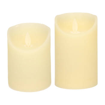 LED kaarsen/stompkaarsen - set 2x - ivoor wit - H10 en H12,5 cm - bewegende vlam - LED kaarsen