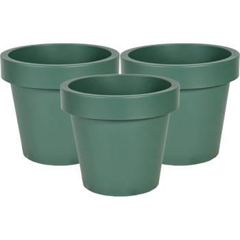 Mega Collections Plantenpot/bloempot - 3x - kunststof - donkergroen - buiten - D20 x H18 cm - Plantenpotten