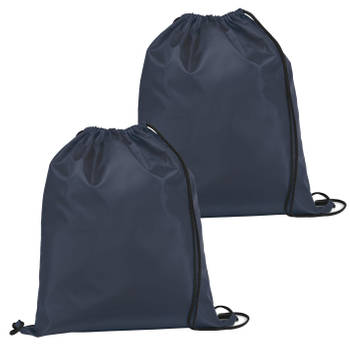 Gymtas/lunchtas/zwemtas met rijgkoord - 2x - voor kinderen - zwart - 35 x 41 cm - Rugzak