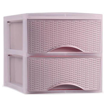 Plasticforte thuis kantoor organizer ladeblok - 3x - 2 lades - 25 x 37 x 26 cm - kunststof - roze - Ladeblok