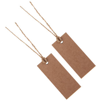 Santex cadeaulabels kraft met lintje - set 24x stuks - bruin - 3 x 7 cm - naam tags - Cadeauversiering