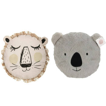 Dieren sierkussen - koala/leeuw- 38/32 cm - polyester - Sierkussens