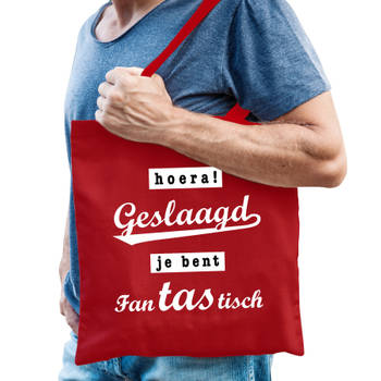 Bellatio Decorations Cadeau tas geslaagd/afgestudeerd - rood - katoen - 42 x 38 cm - Feest Boodschappentassen