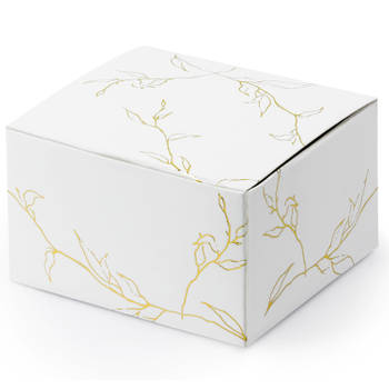 PartyDeco cadeaudoosje Nature - Bruiloft - 10x - wit/goud - papier - 6 x 4 cm - Cadeaudoosjes