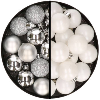 36x stuks kunststof kerstballen zilver en wit 3 en 4 cm - Kerstbal
