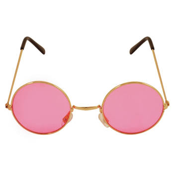 Roze hippie flower power zonnebril met ronde glazen - Verkleedbrillen