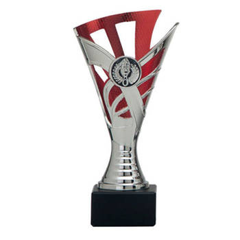Luxe trofee/prijs beker - zilver/rood - kunststof - 18,5 x 9 cmAƒaEsA‚A - sportprijs - Fopartikelen
