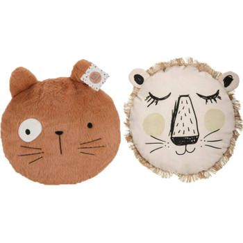 Dieren sierkussen - kat/leeuw - 38/32 cm - polyester - Sierkussens