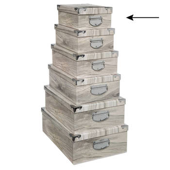 5Five Opbergdoos/box - Houtprint licht - L28 x B19.5 x H11 cm - Stevig karton - Treebox - Opbergbox