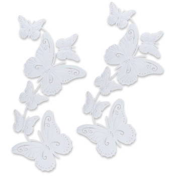 Pro Garden tuin/wand decoratie vlinders - 2x - metaal - wit - 30 x 65 cm - Tuinbeelden