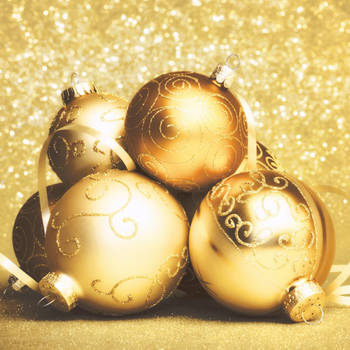 60x stuks kerst thema tafel servetten Golden Baubles 33 x 33 cm - Feestservetten