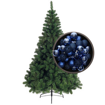 Bellatio Decorations kunst kerstboom 120 cm met kerstballen kobalt blauw - Kunstkerstboom