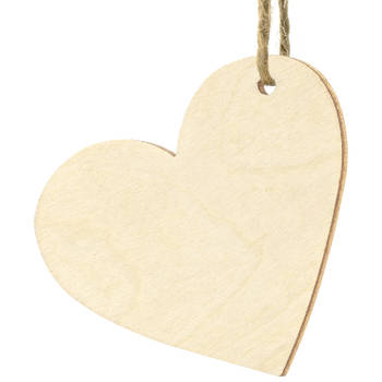 PartyDeco cadeaulabels houten hartje - set 10x stuks - bruin - 6 x 5 cm - naam tags - Cadeauversiering
