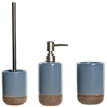 Toiletborstel met houder en zeeppompje 300 ml polystone korenblauw - Badkameraccessoireset