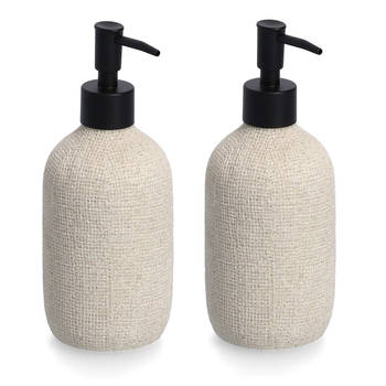 Set van 2x Zeeppompje/dispenser kunststeen - beige - 8 x 20 cm - Natural jute look - Zeeppompjes