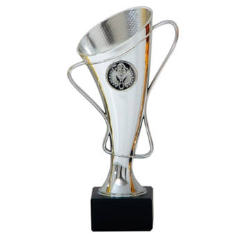 Luxe trofee/prijs beker met oren - zilver - kunststof - 20 x 10 cm - sportprijs - Fopartikelen