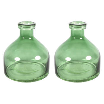 Countryfield Bloemenvaas Low Bottle - 2x - transparant groen - glas - D18 x H20 cm - Buikfles - Vazen