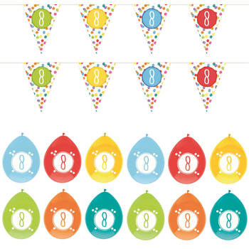 Leeftijd verjaardag 8 jaar geworden feestpakket vlaggetjes/ballonnen - Feestpakketten