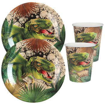 Dinosaurus feest wegwerp servies set - 10x bordjes / 10x bekers - Feestpakketten