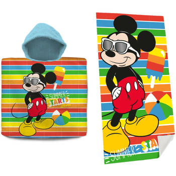 Disney Mickey Mouse Set bad cape/poncho en strand/badlaken - voor kinderen - Badcapes