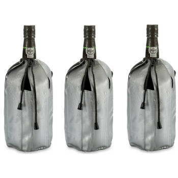 Wijnkoeler/flessenkoeler/koelhoud hoesje - 3x - voor flessen - wijn/water/champagne - 25 cm - Koelelementen