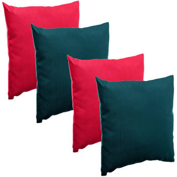 Bank/sier/tuin kussens voor binnen/buiten set 4x stuks rood/emerald groen 40 x 40 cm - Sierkussens