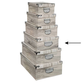 5Five Opbergdoos/box - 2x - Houtprint licht - L40 x B26.5 x H14 cm - Stevig karton - Treebox - Opbergbox