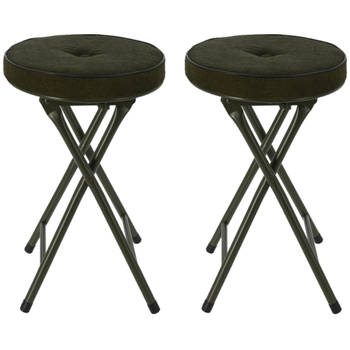 Home & Styling Bijzet krukje/stoel - 2x - Opvouwbaar - donkergroen Ribcord - D33 x H49 cm - Krukjes