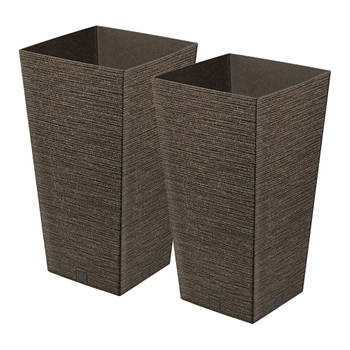 Prosperplast Plantenpot/bloempot - 2x - buiten - kunststof - koffie bruin - Eco wood look - D24 x H45 cm - Plantenpotten