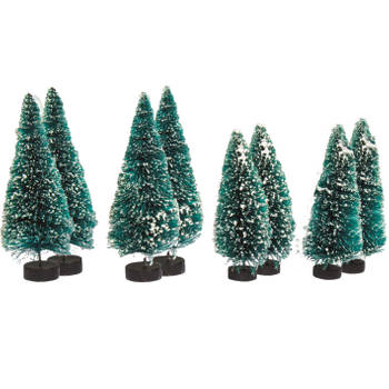 Rayher hobby kerstdorp miniatuur boompjes - 8x stuks - 9 en 12 cm - Kerstdorpen