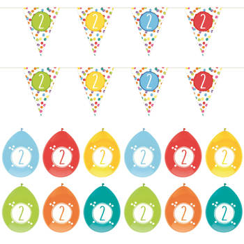 Leeftijd verjaardag 2 jaar geworden feestpakket vlaggetjes/ballonnen - Feestpakketten