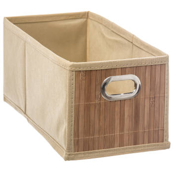 Opbergmand/kastmand 6.5 liter beige linnen/bamboe 15 x 14 x 31 cm - Opbergmanden