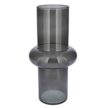 Bellatio Design Bloemenvaas - grijs transparant gerecycled glas - D15 x H31 cm - Vazen