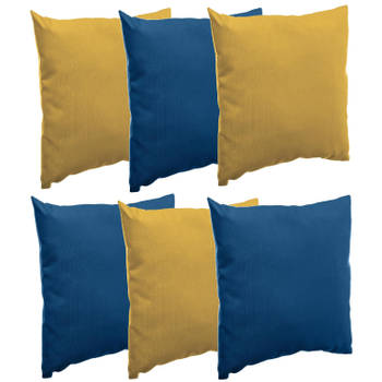 Bank/sier/tuin kussens voor binnen/buiten set 6x stuks geel/blauw 40 x 40 cm - Sierkussens