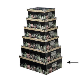 5Five Opbergdoos/box - 2x - zwart - L48 x B33.5 x H16 cm - Stevig karton - Junglebox - Opbergbox