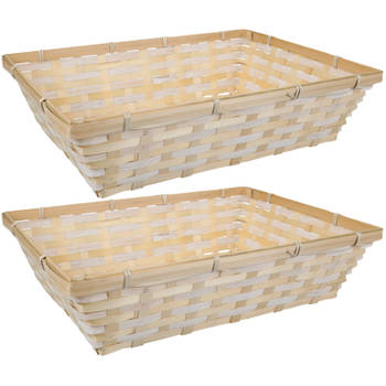 Broodmand rechthoek - 2x - bamboe hout - 39 x 29 x 10 cm - mandje rotan/riet - broodmand