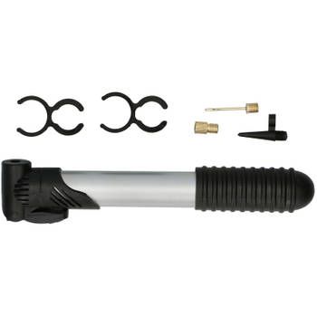 Fietspomp/ballenpomp - zwart/grijs - kunststof - 3 ventielen - 20 x 3 cm - Fietspompen