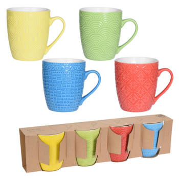 Excellent Houseware koffie/thee mokken - 8x - motief - porselein - 380 ml - Bekers