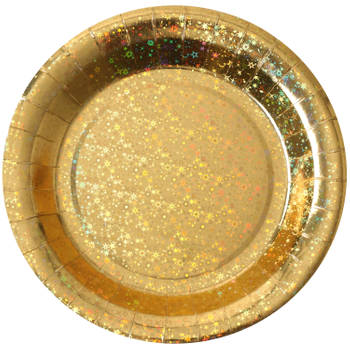 Santex wegwerpbordjes glitter - Bruiloft - 10x stuks - 23 cm - goud - Feestbordjes