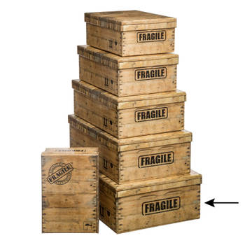 5Five Opbergdoos/box - houtkleur - L48 x B33.5 x H16 cm - Stevig karton - Woodybox - Opbergbox