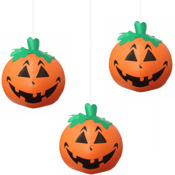 Halloween LED pompoen - 10x - oranje - opblaasbaar - ophangbaar - 24 cm - Opblaasfiguren