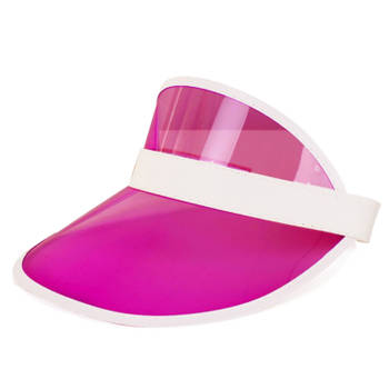 Verkleed zonneklep/sunvisor - voor volwassenen - roze/wit - Carnaval hoed - Verkleedhoofddeksels