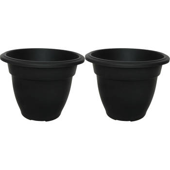 Whitefurze Buiten plantenpot/bloempot - 2x - zwart - kunststof - D38 x H29 cm - Plantenpotten