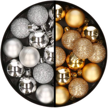 34x stuks kunststof kerstballen zilver en goud 3 cm - Kerstbal