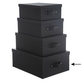 5Five Opbergdoos/box - 3x - zwart - L39 x B30 x H16 cm - Stevig karton - Industrialbox - Opbergbox