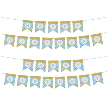 Funny Fashion Happy Birthday thema feestslinger - 2x - verjaardag - blauw/goud - 300 cm - papier - Feestslingers