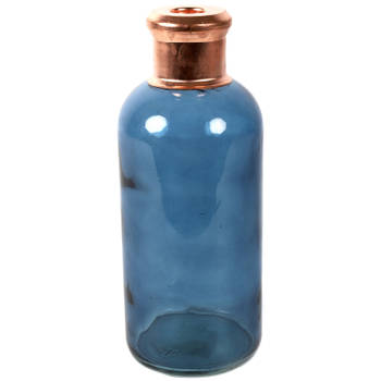 Countryfield Bloemenvaas Firm Bottle - transparant blauw/koper - glas - D11 x H27 cm - Vazen
