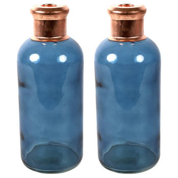 Countryfield Bloemenvaas Firm Bottle - 2x - transparant blauw/koper - glas - D11 x H27 cm - Vazen