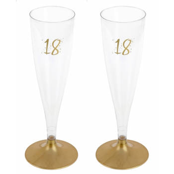 Verjaardag feest champagneglazen - leeftijd - 12x - 18 jaar - goud - kunststof - Champagneglazen
