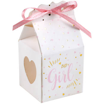 Santex cadeaudoosjes baby girl - Babyshower bedankje - 6x stuks - wit/roze - 4 cm - dochter - Cadeaudoosjes